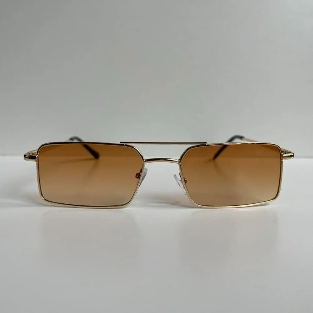 Vintage Y2K 90s 2000s unique slim gold trim square sunglasses